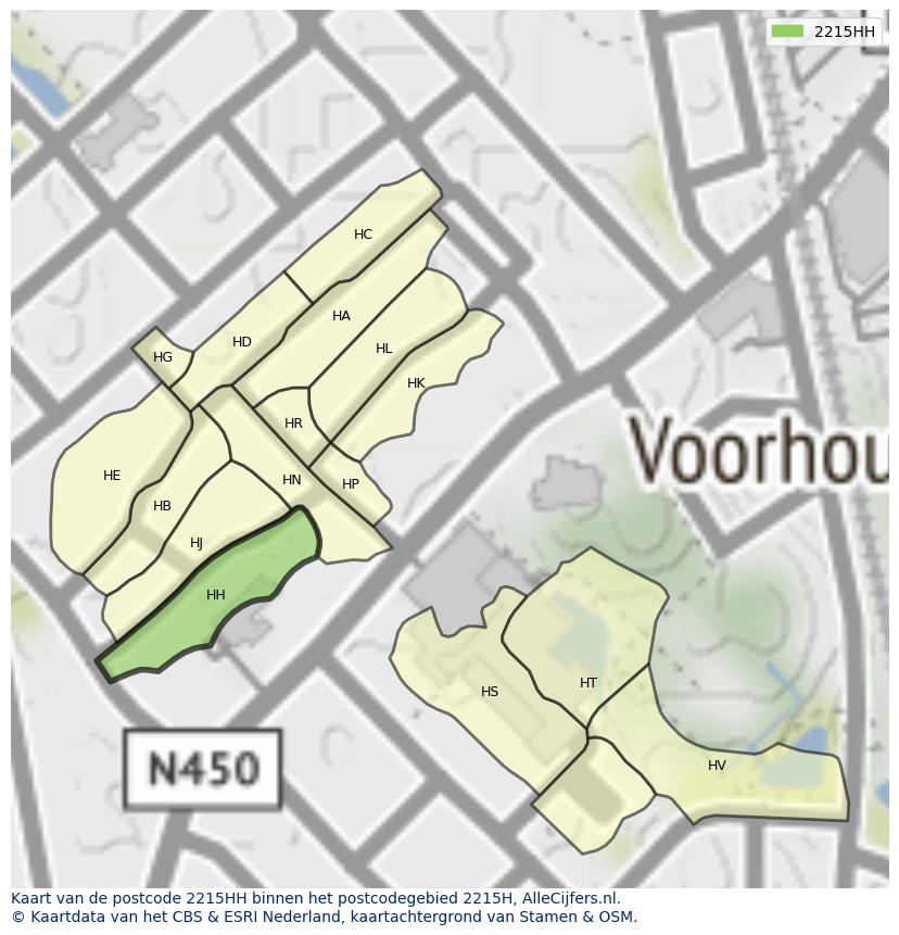 Afbeelding van het postcodegebied 2215 HH op de kaart.