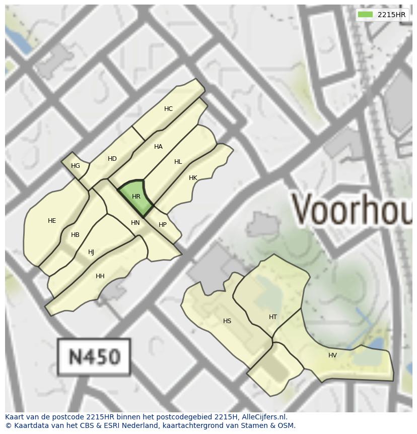 Afbeelding van het postcodegebied 2215 HR op de kaart.