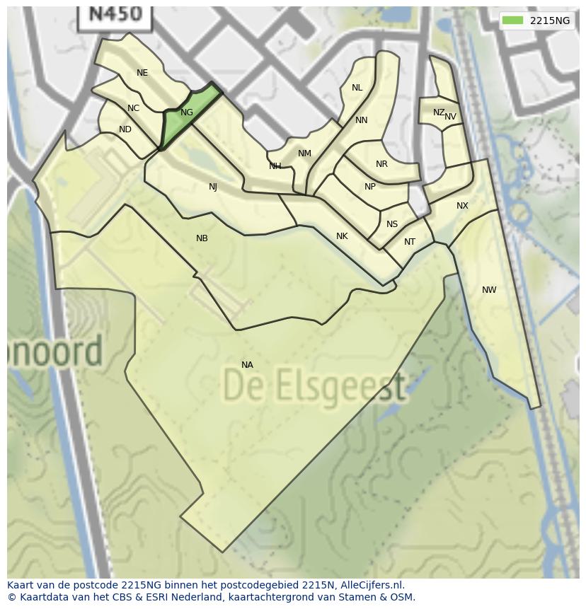Afbeelding van het postcodegebied 2215 NG op de kaart.