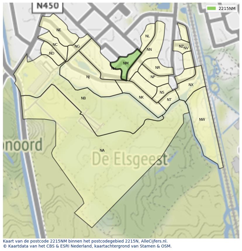 Afbeelding van het postcodegebied 2215 NM op de kaart.