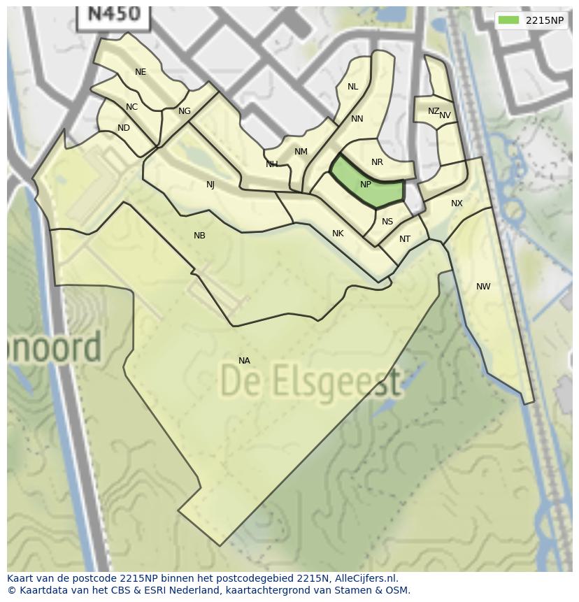 Afbeelding van het postcodegebied 2215 NP op de kaart.