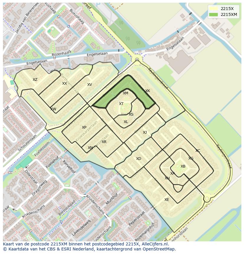 Afbeelding van het postcodegebied 2215 XM op de kaart.