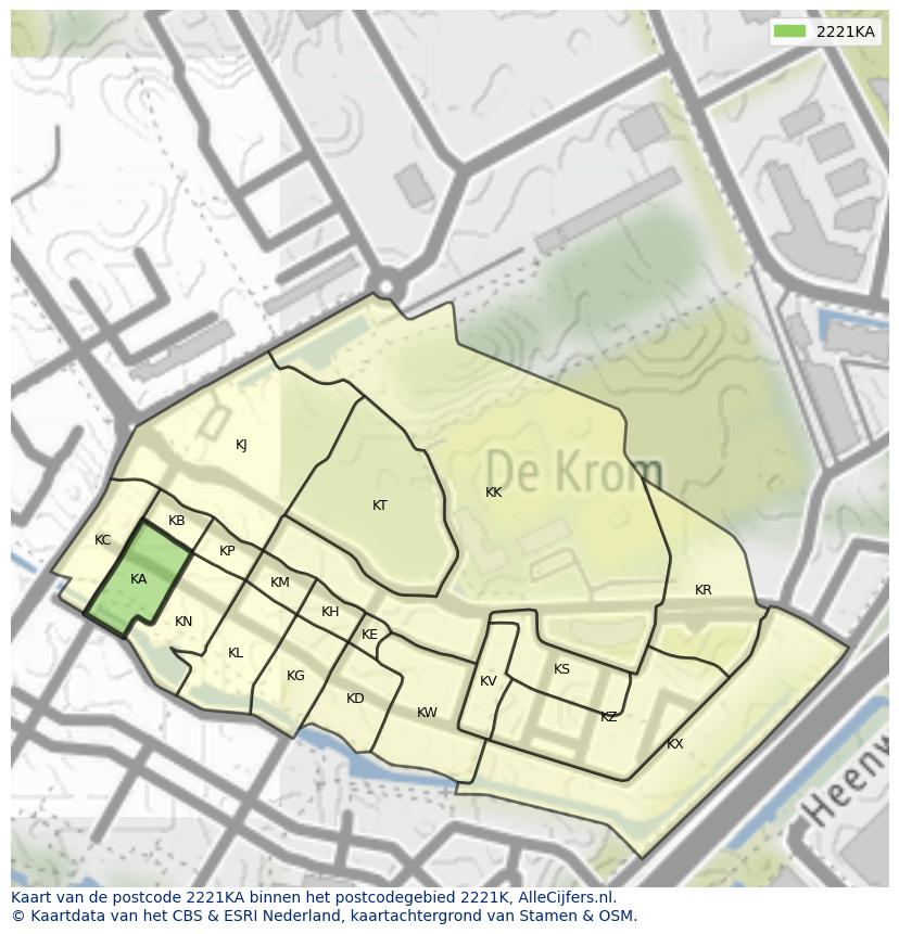 Afbeelding van het postcodegebied 2221 KA op de kaart.