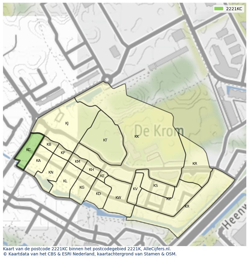 Afbeelding van het postcodegebied 2221 KC op de kaart.