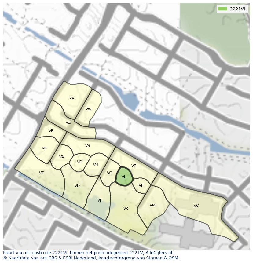 Afbeelding van het postcodegebied 2221 VL op de kaart.