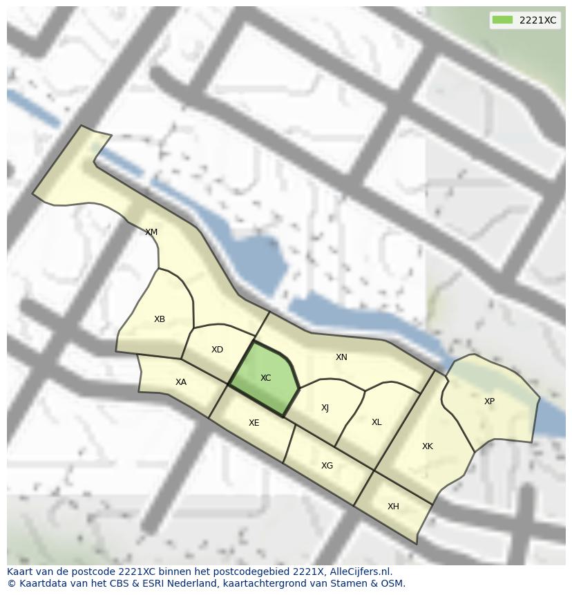 Afbeelding van het postcodegebied 2221 XC op de kaart.