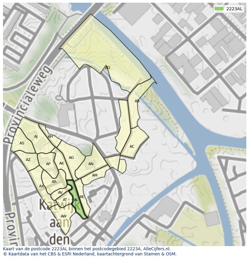Afbeelding van het postcodegebied 2223 AL op de kaart.