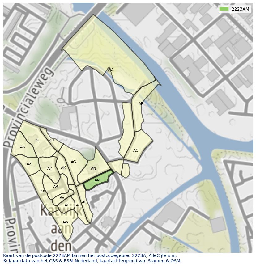 Afbeelding van het postcodegebied 2223 AM op de kaart.