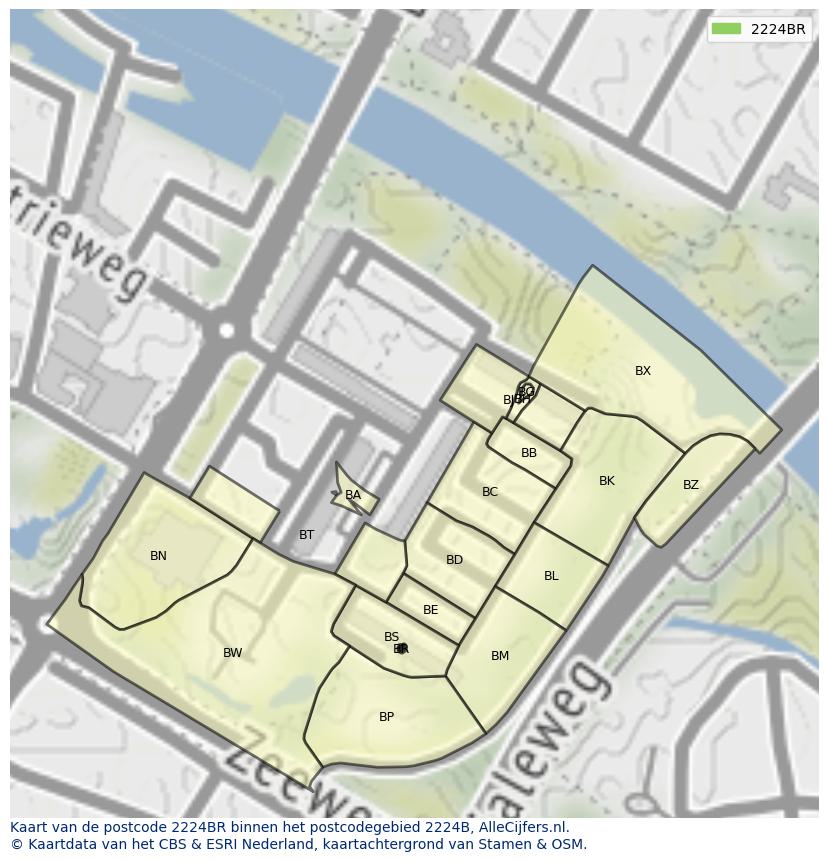 Afbeelding van het postcodegebied 2224 BR op de kaart.