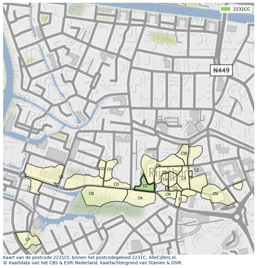 Afbeelding van het postcodegebied 2231 CC op de kaart.