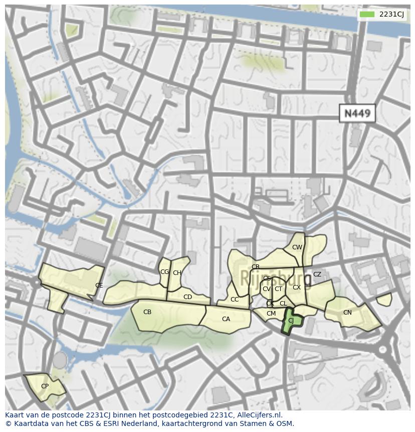 Afbeelding van het postcodegebied 2231 CJ op de kaart.
