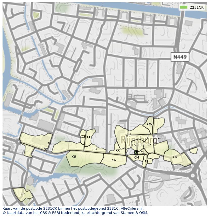 Afbeelding van het postcodegebied 2231 CK op de kaart.