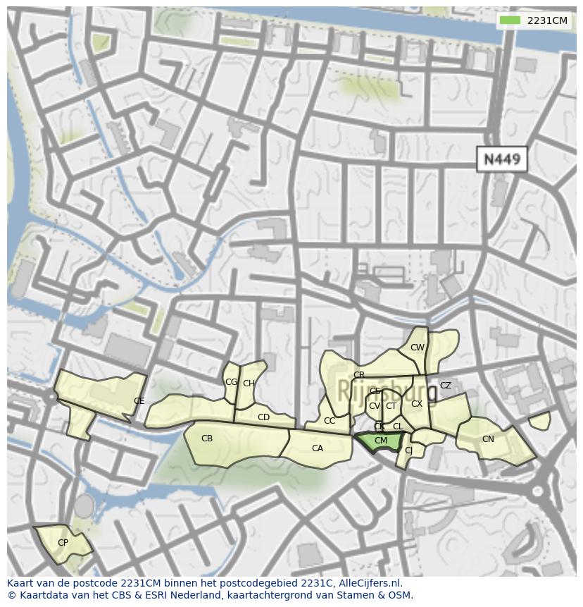 Afbeelding van het postcodegebied 2231 CM op de kaart.
