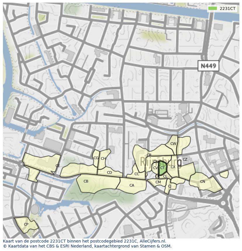 Afbeelding van het postcodegebied 2231 CT op de kaart.