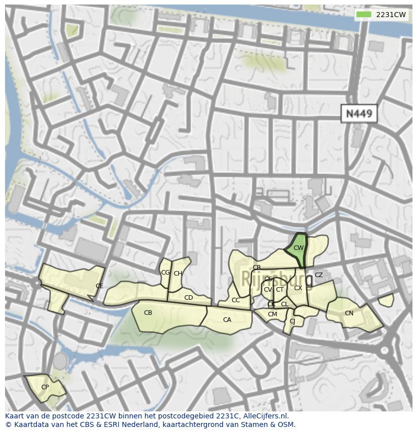 Afbeelding van het postcodegebied 2231 CW op de kaart.