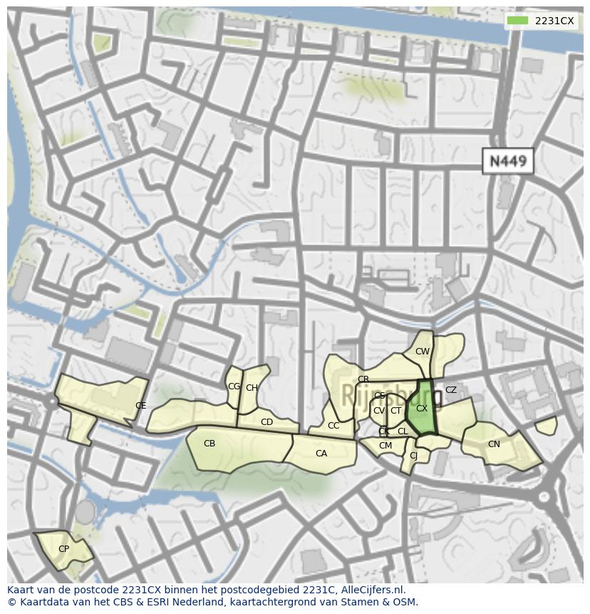Afbeelding van het postcodegebied 2231 CX op de kaart.