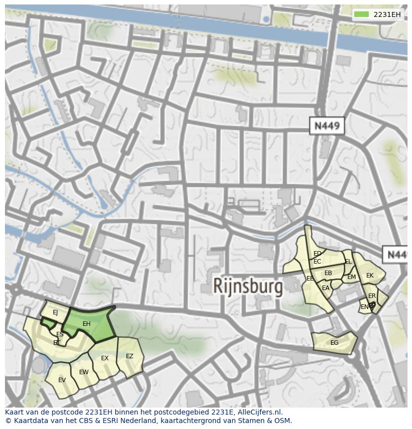 Afbeelding van het postcodegebied 2231 EH op de kaart.