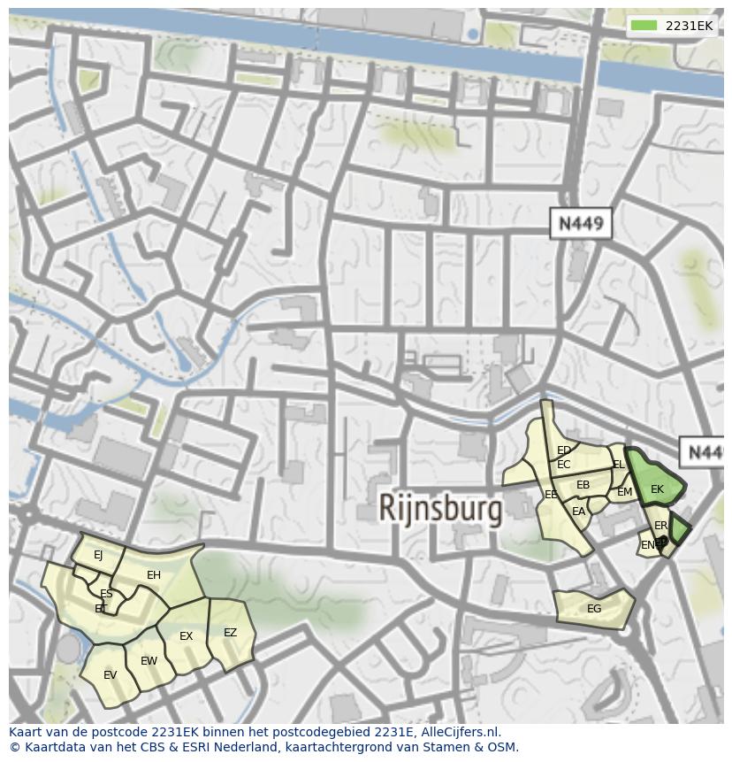 Afbeelding van het postcodegebied 2231 EK op de kaart.