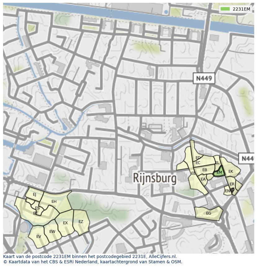 Afbeelding van het postcodegebied 2231 EM op de kaart.