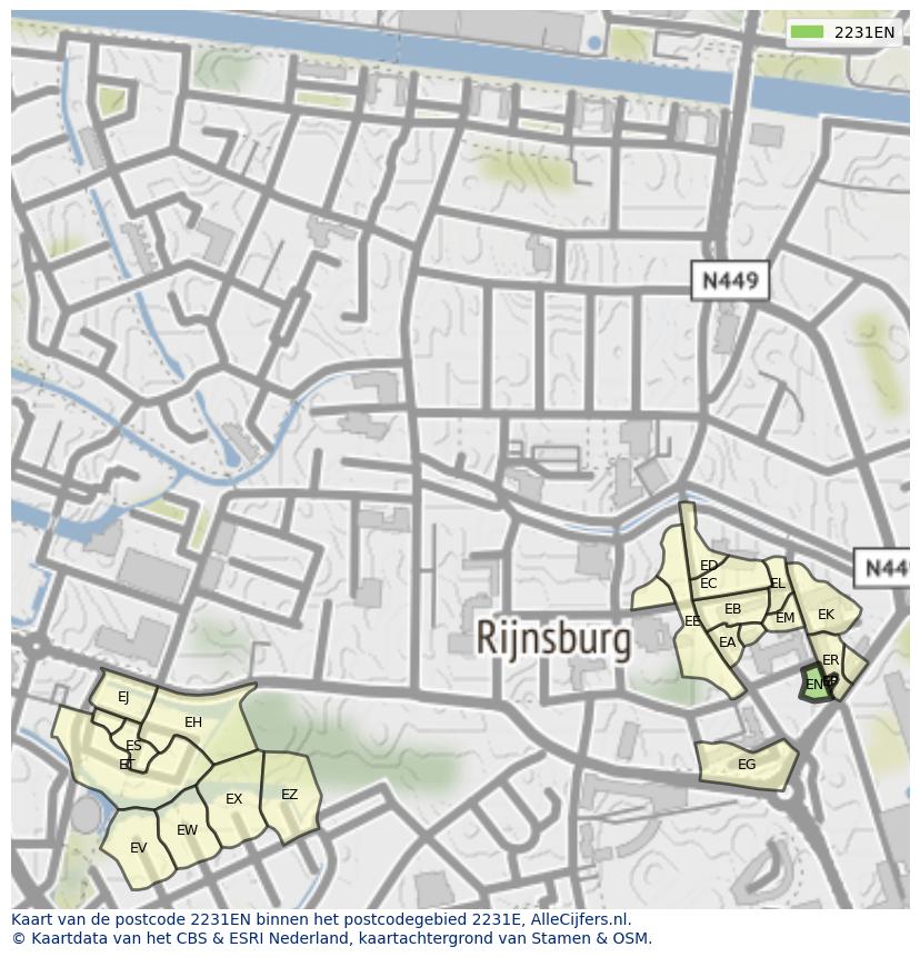 Afbeelding van het postcodegebied 2231 EN op de kaart.