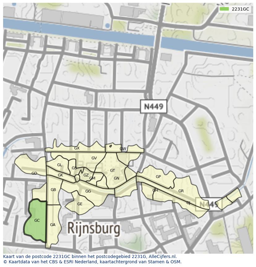 Afbeelding van het postcodegebied 2231 GC op de kaart.