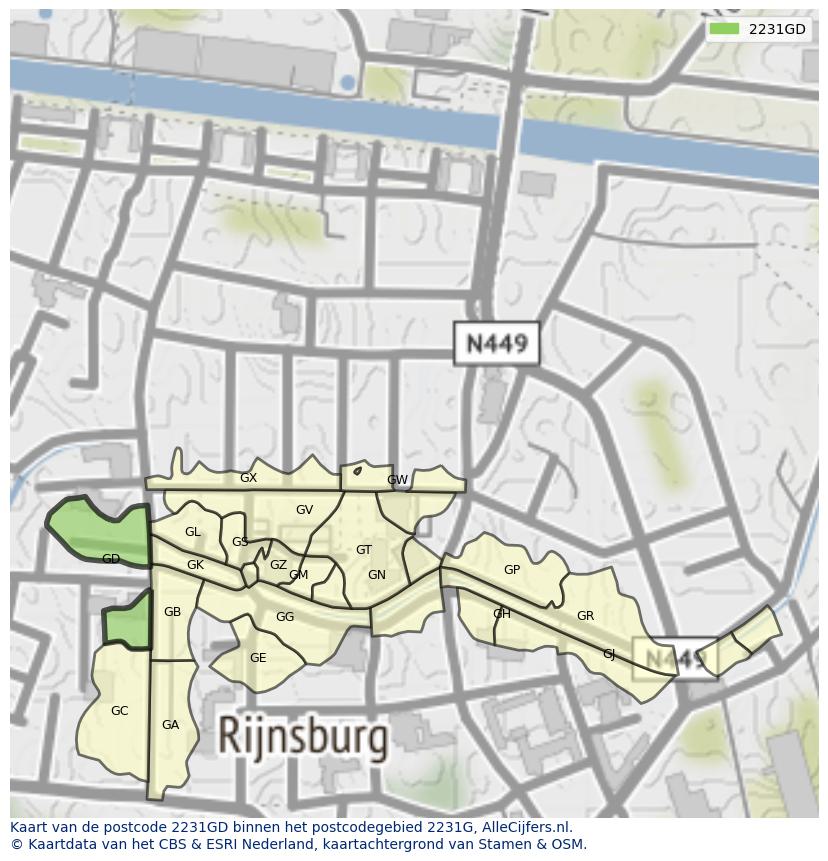 Afbeelding van het postcodegebied 2231 GD op de kaart.