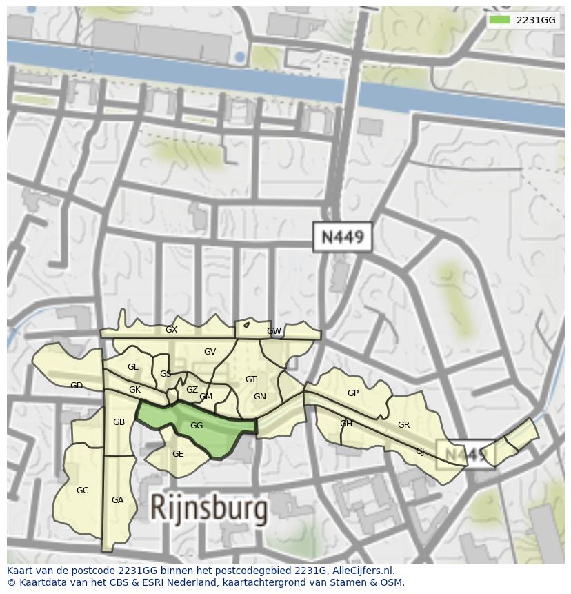 Afbeelding van het postcodegebied 2231 GG op de kaart.