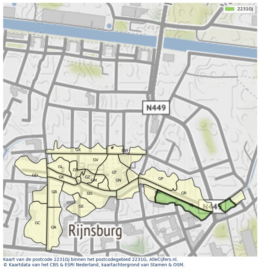 Afbeelding van het postcodegebied 2231 GJ op de kaart.
