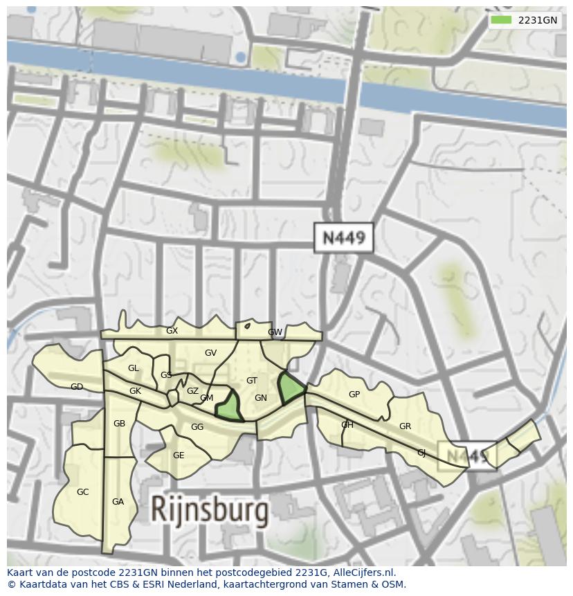 Afbeelding van het postcodegebied 2231 GN op de kaart.