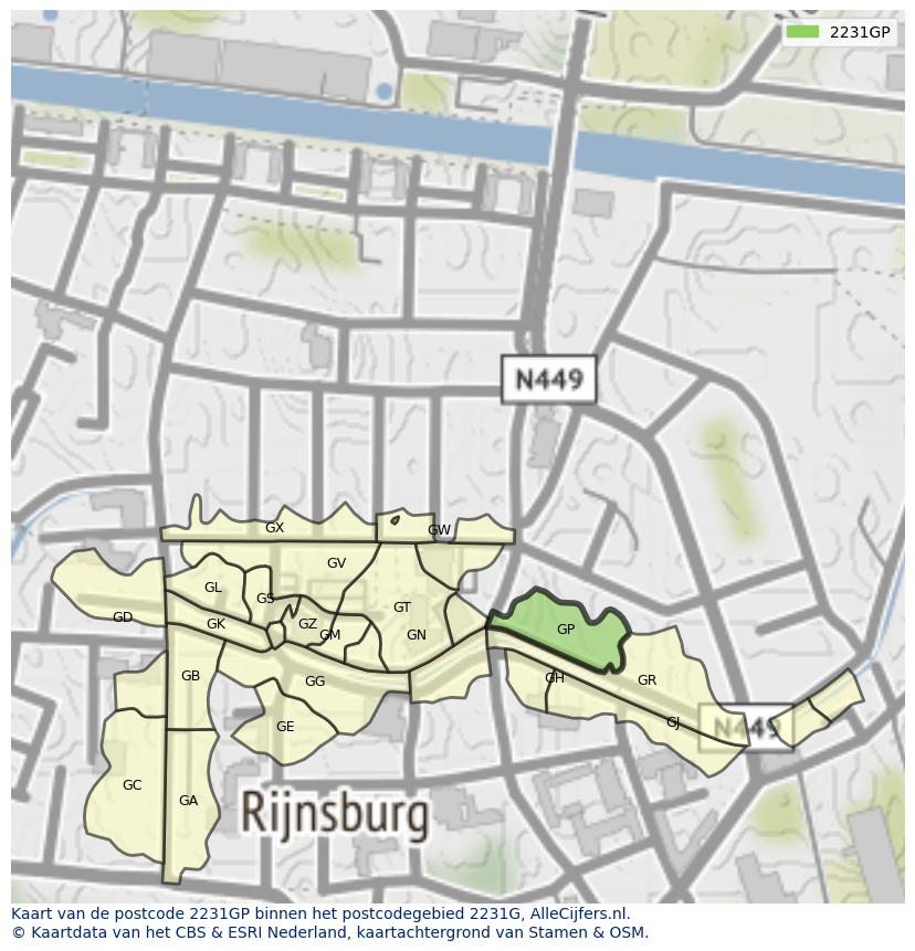 Afbeelding van het postcodegebied 2231 GP op de kaart.