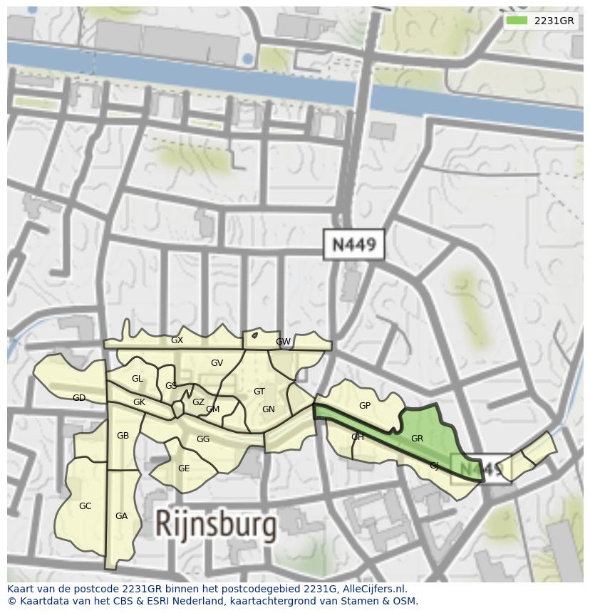 Afbeelding van het postcodegebied 2231 GR op de kaart.