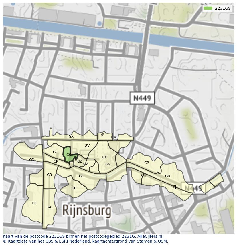 Afbeelding van het postcodegebied 2231 GS op de kaart.