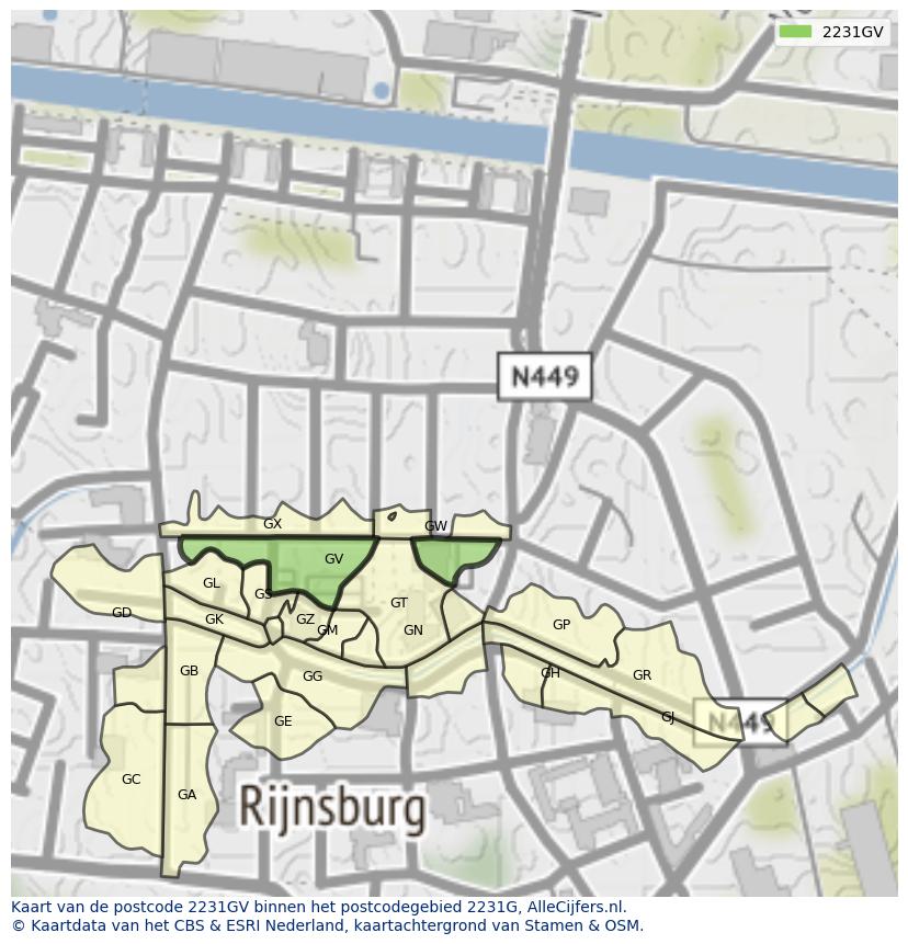 Afbeelding van het postcodegebied 2231 GV op de kaart.