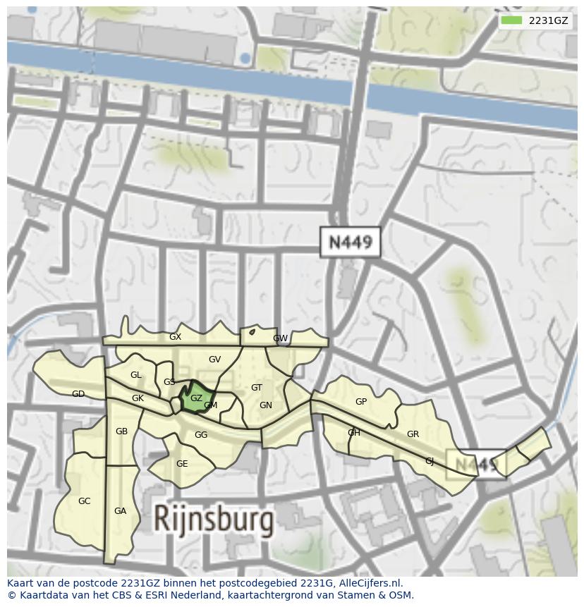 Afbeelding van het postcodegebied 2231 GZ op de kaart.