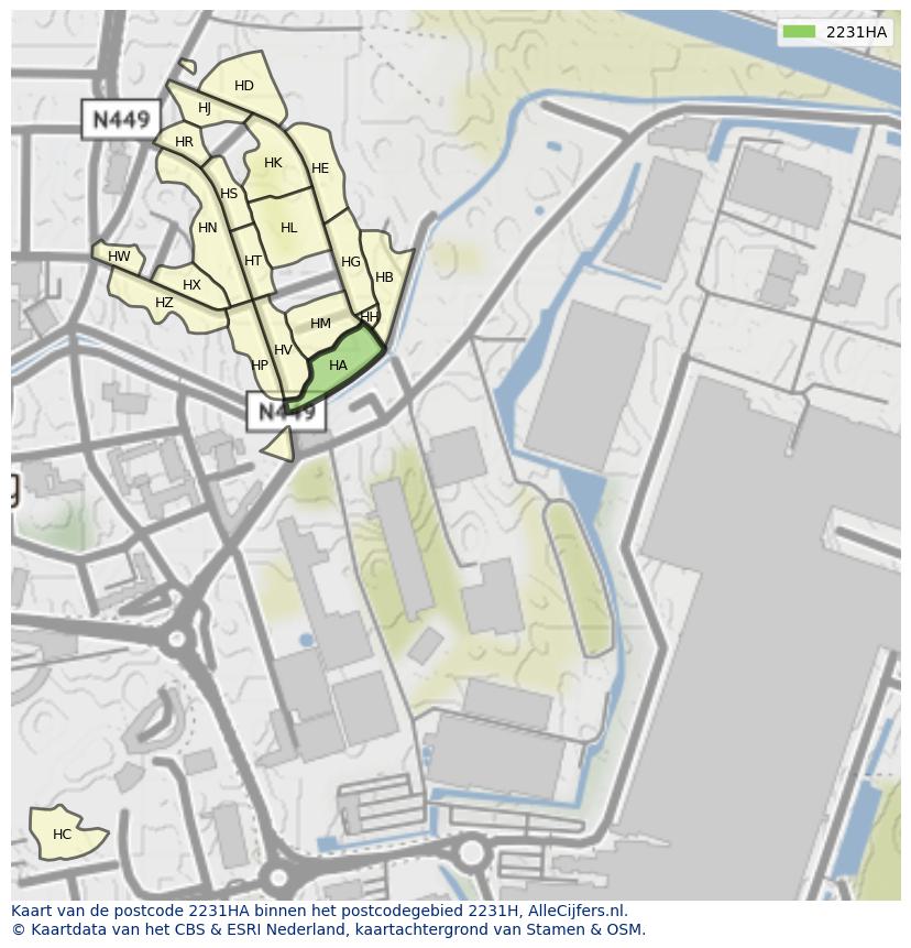 Afbeelding van het postcodegebied 2231 HA op de kaart.