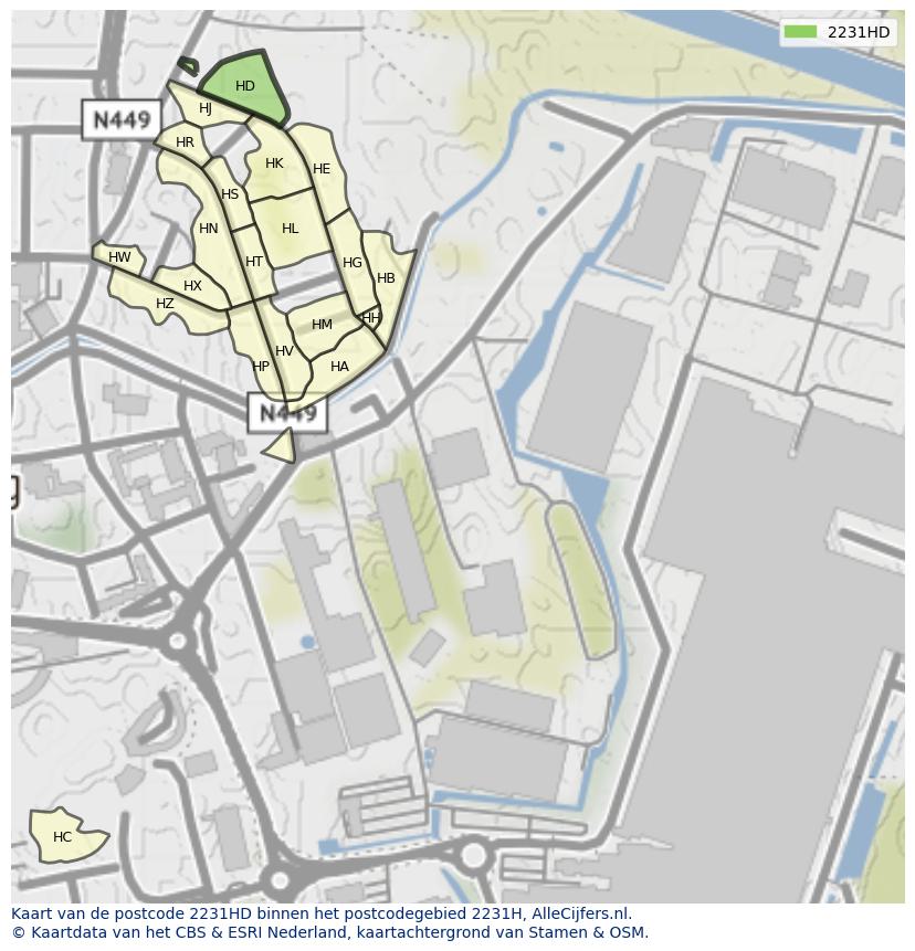Afbeelding van het postcodegebied 2231 HD op de kaart.