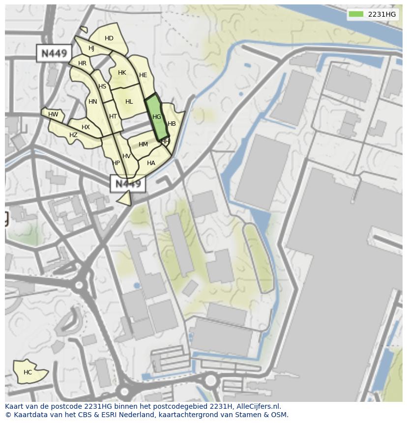 Afbeelding van het postcodegebied 2231 HG op de kaart.