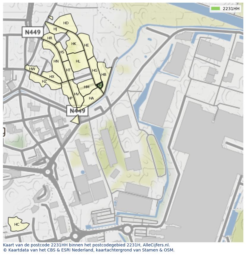 Afbeelding van het postcodegebied 2231 HH op de kaart.