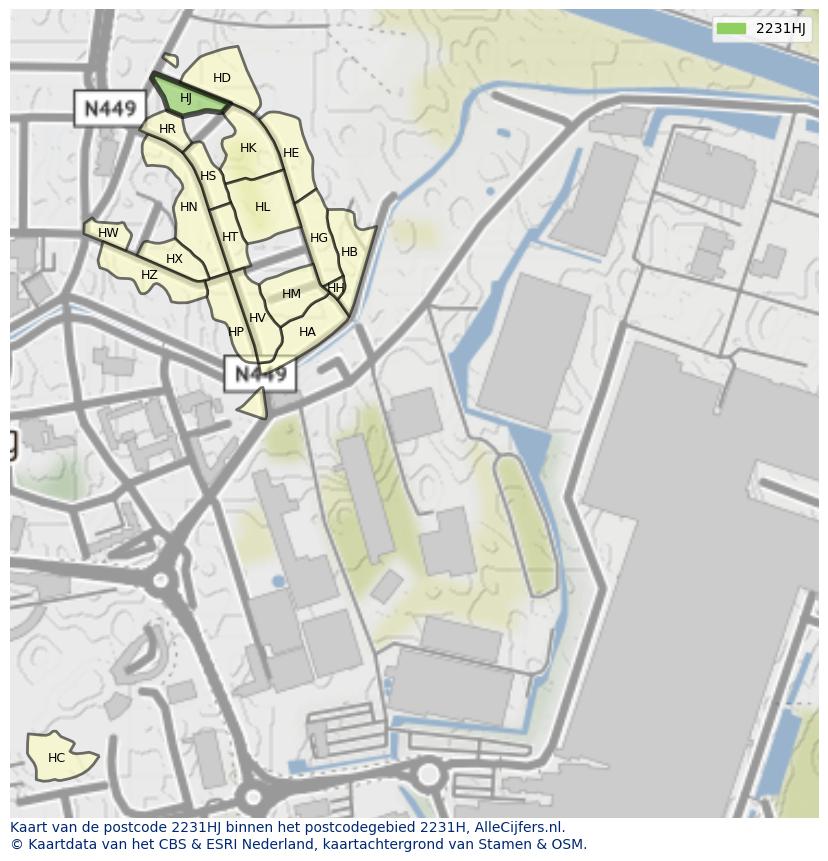 Afbeelding van het postcodegebied 2231 HJ op de kaart.