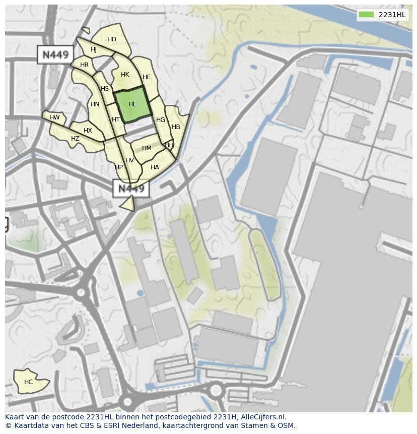 Afbeelding van het postcodegebied 2231 HL op de kaart.