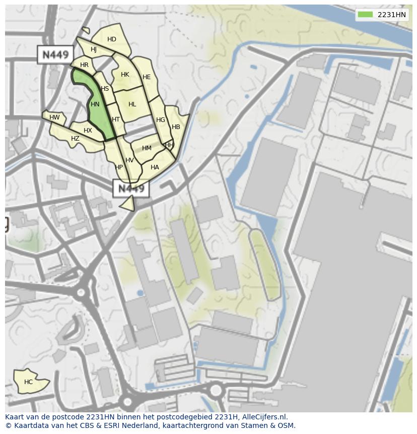 Afbeelding van het postcodegebied 2231 HN op de kaart.