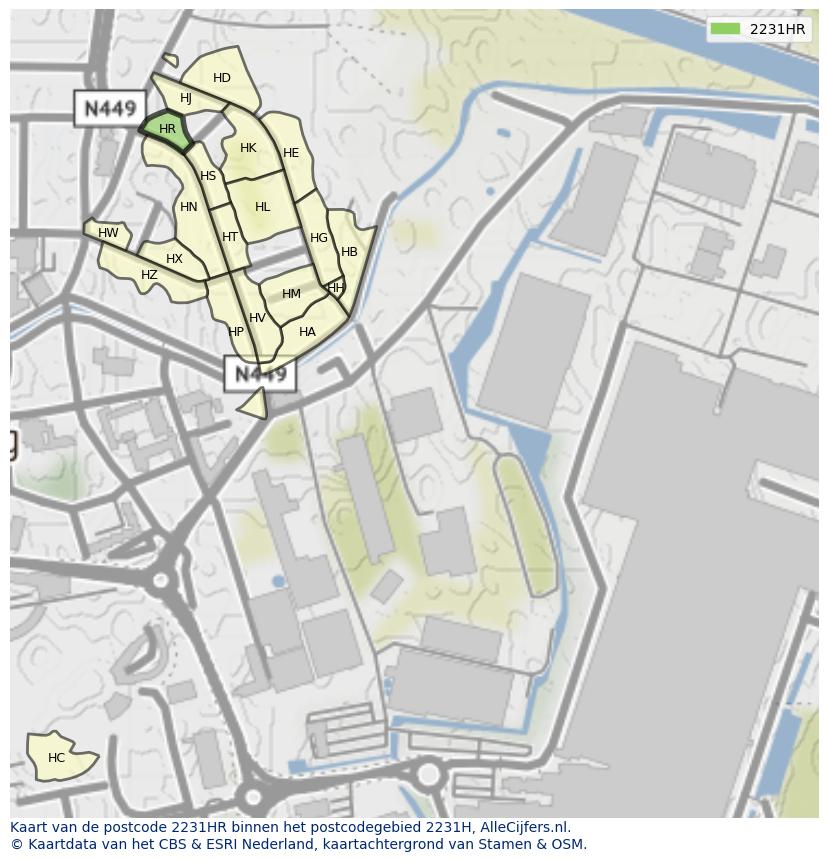 Afbeelding van het postcodegebied 2231 HR op de kaart.