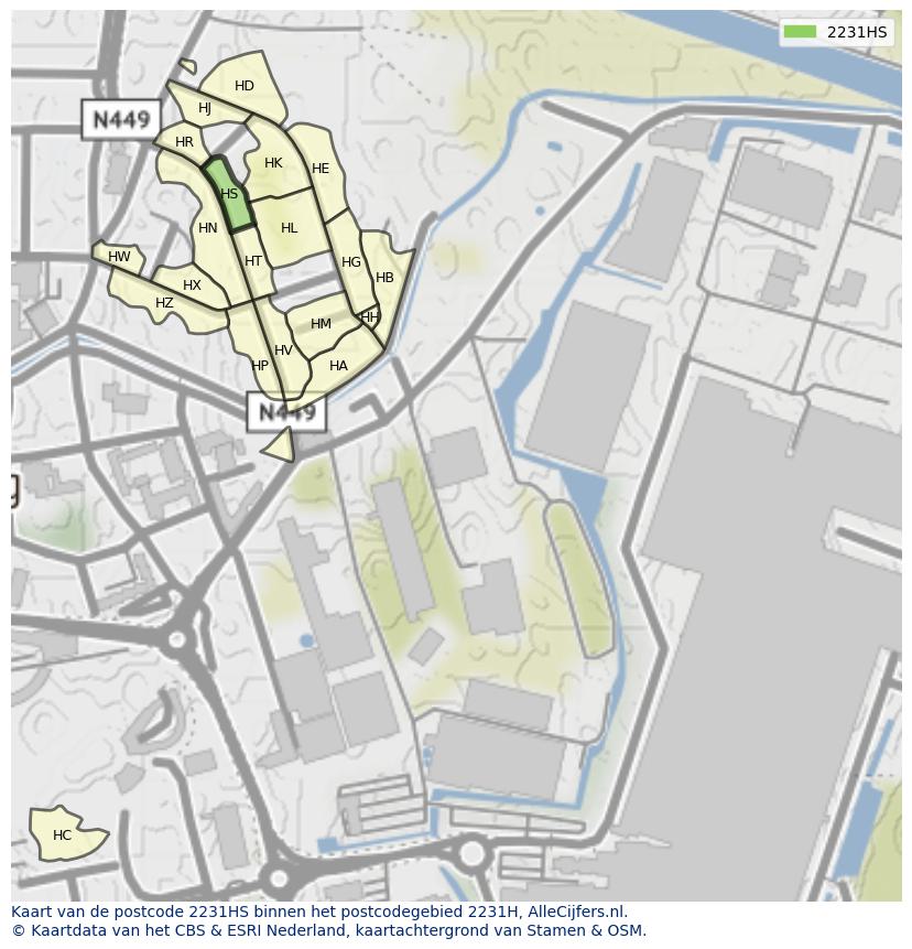 Afbeelding van het postcodegebied 2231 HS op de kaart.