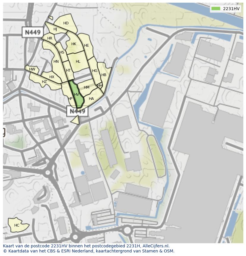 Afbeelding van het postcodegebied 2231 HV op de kaart.