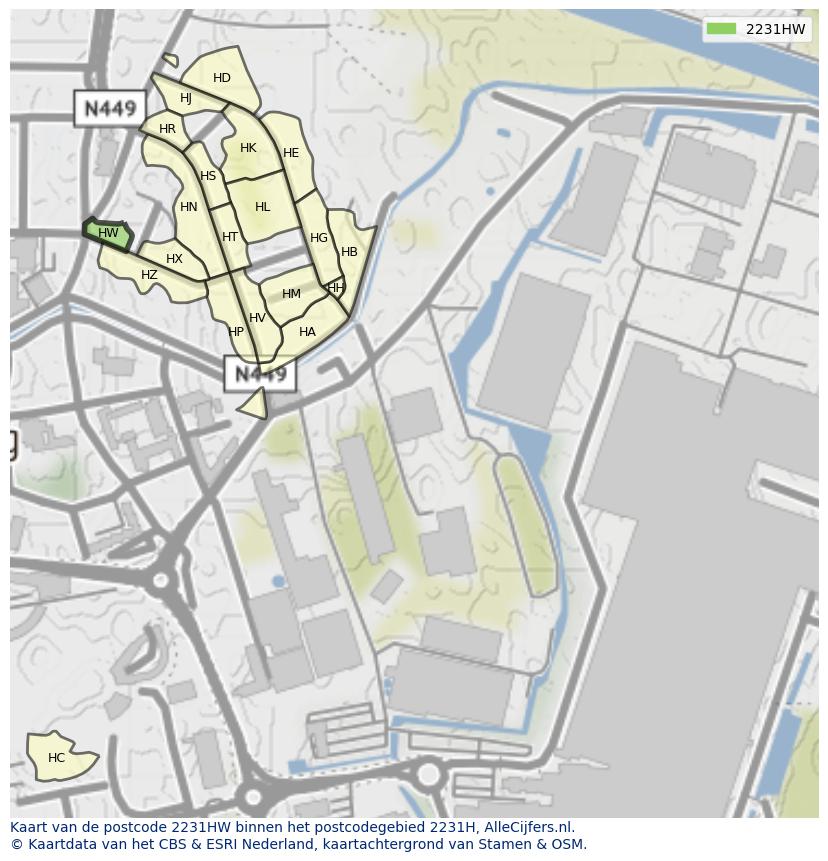 Afbeelding van het postcodegebied 2231 HW op de kaart.