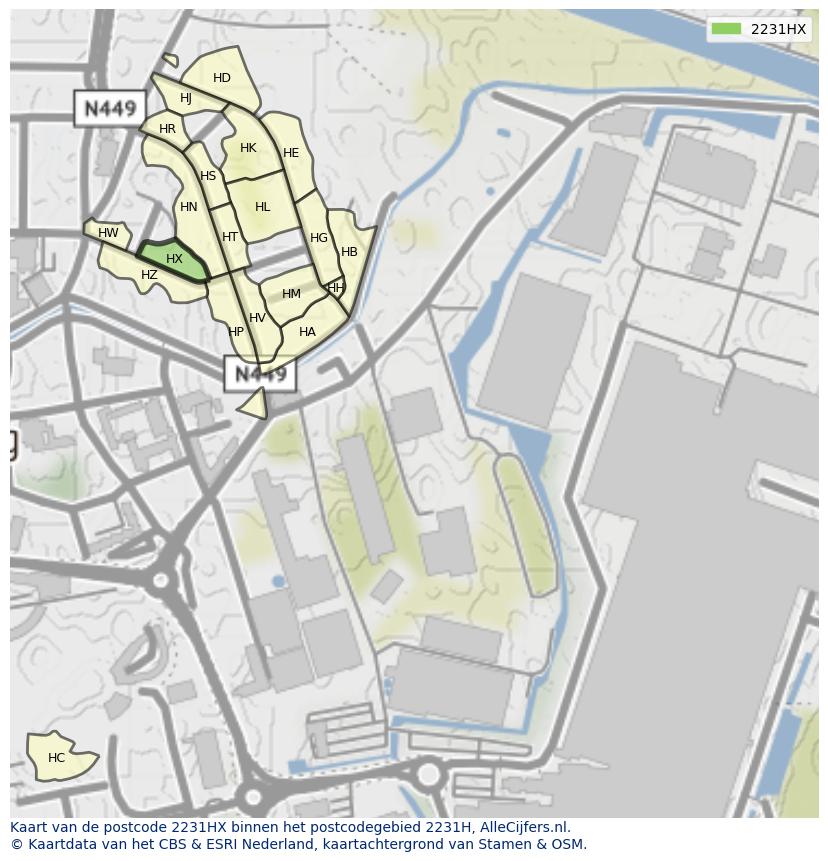 Afbeelding van het postcodegebied 2231 HX op de kaart.