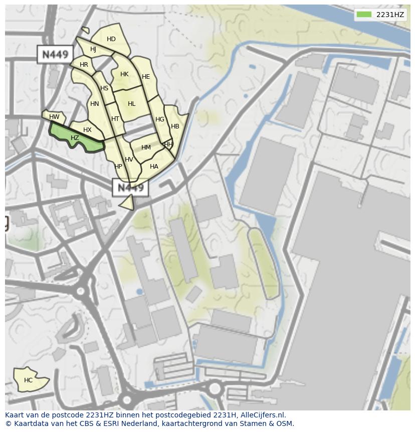 Afbeelding van het postcodegebied 2231 HZ op de kaart.