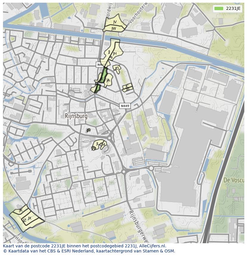 Afbeelding van het postcodegebied 2231 JE op de kaart.