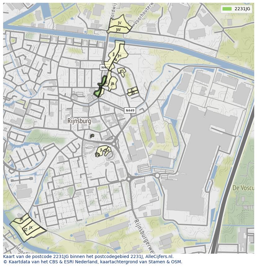 Afbeelding van het postcodegebied 2231 JG op de kaart.