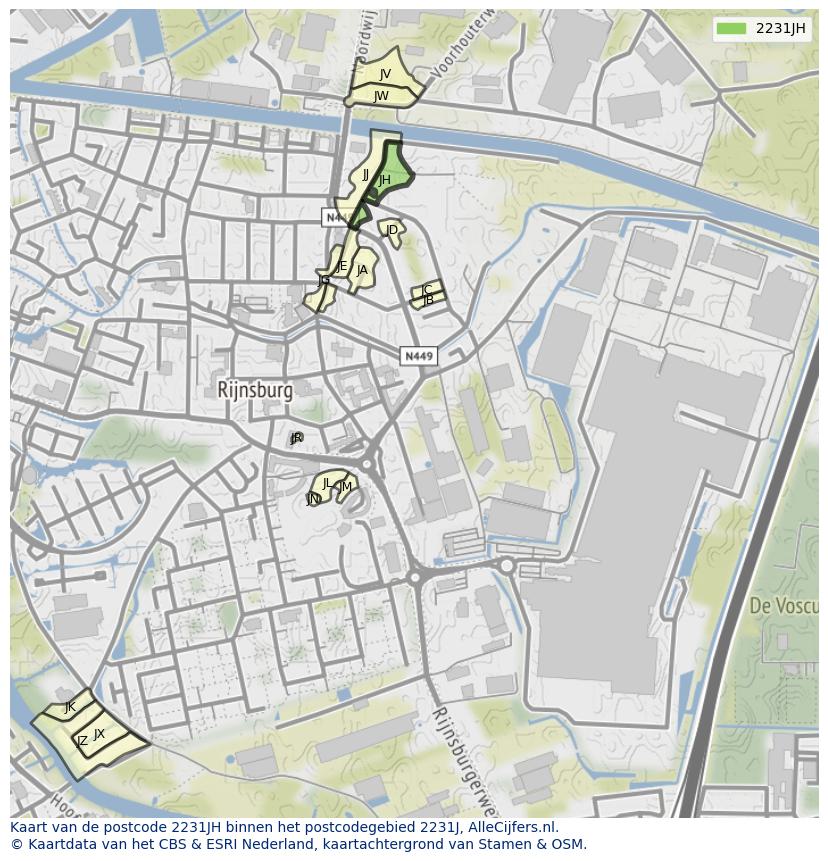 Afbeelding van het postcodegebied 2231 JH op de kaart.
